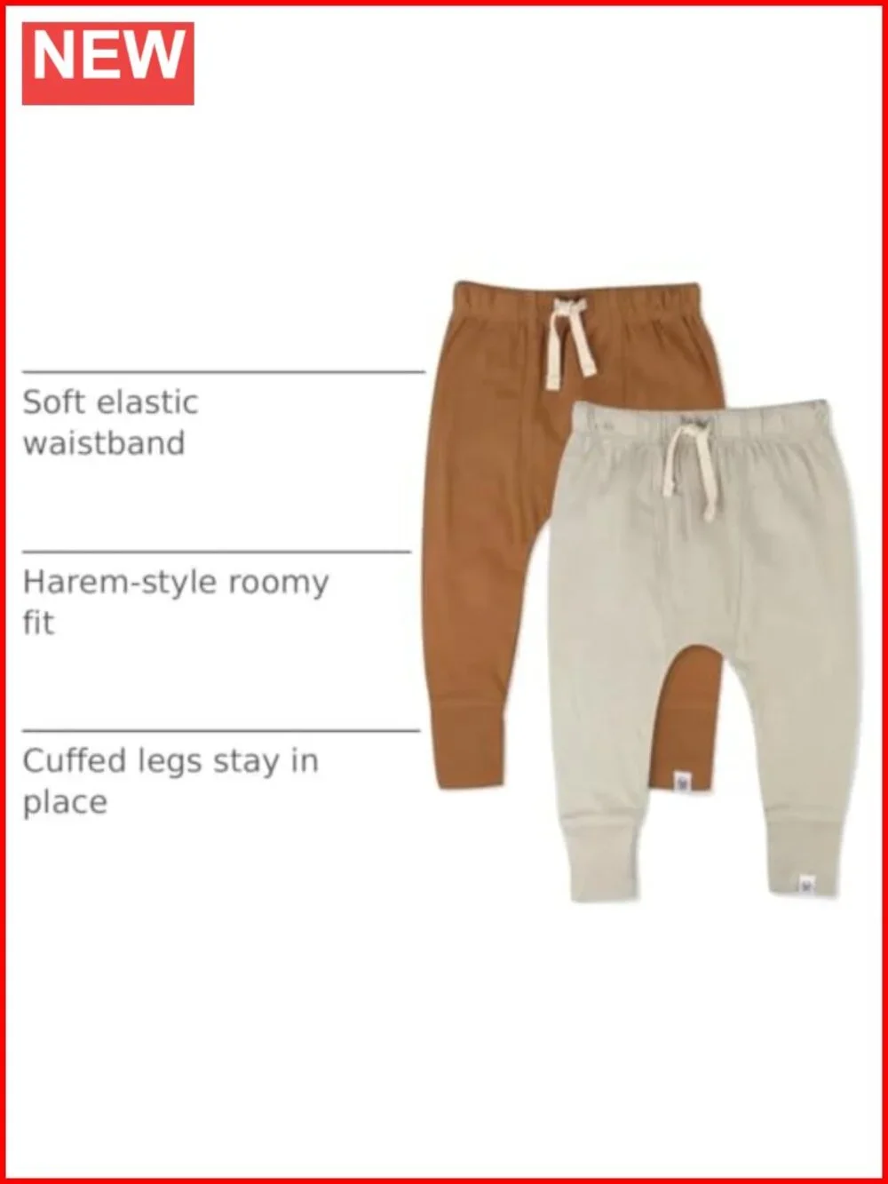 Organic Cotton Harem Jogger Pants Pull On Unisex Baby Toddler